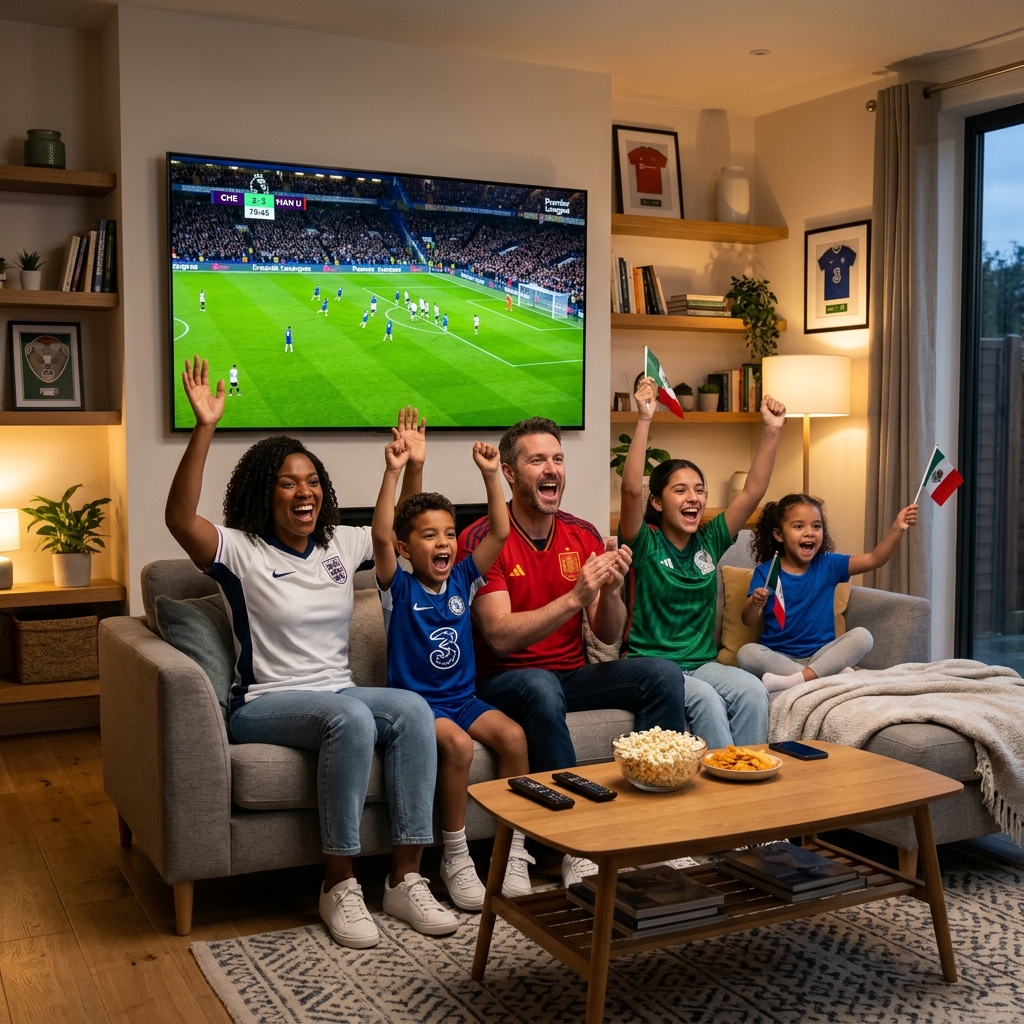Família a assistir a desporto em direto em Portugal